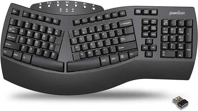 Perixx Periboard-612B Wireless Ergonomic Split Keyboard with Dual Mode 2.4G and Bluetooth Feature, Compatible with Windows 11 and Mac OS X System, Black, US English Layout