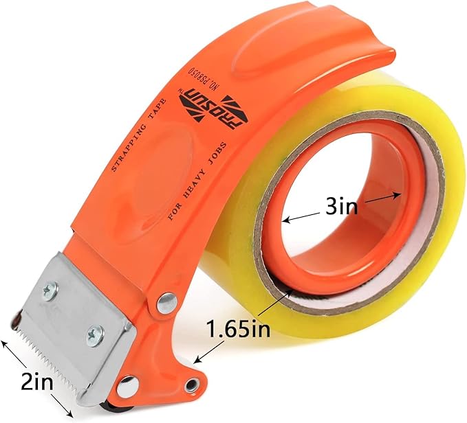PROSUN 2 Pack Heavy Duty Metal Packing Tape Dispenser Gun and 2 Replacement Blades:2-inch Wide Tape Dispenser for Shipping, Moving, Office & Warehouse(2026 New Set 2" Orange+2" White)