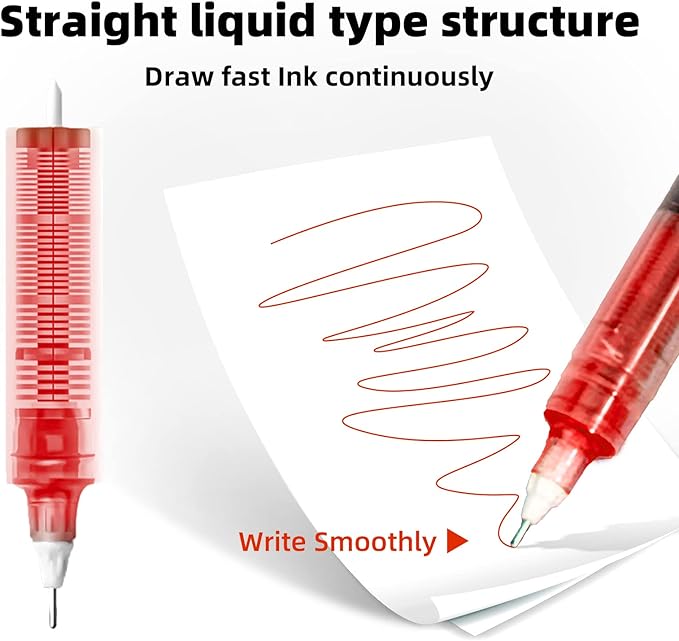 24 Pieces Rolling Ball Pens, Quick Dry Ink 0.5 mm Extra Fine Point Pens Liquid Ink Pen Rollerball Pens (Red-24 PCS)