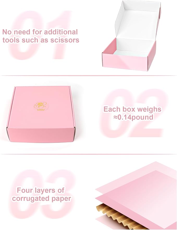 Shipping Boxes 6x6x2 Inch Set of 50, Light Pink Mailer Small Packaging Boxes, Corrugated Cardboard Boxes for Small Business Gift Literature Shipping