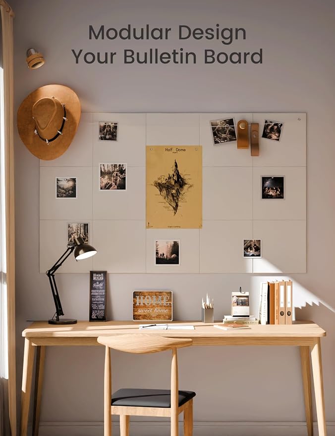 Fluxynara Felt Bulletin Board & Cork Board Alternative, Milky White | 48" x 36" Pin board, Removable Adhesive Tabs, Easy Install Without Wall Damage, For Home Office Decor