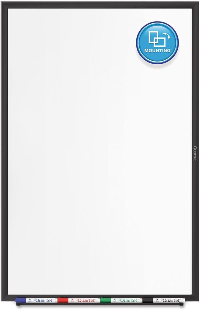 Quartet Magnetic Dry Erase White Board, 24"W x 18"H Whiteboard, Nano-Clean Surface Resists Ink Stains, Black Aluminum Frame (SM531B)
