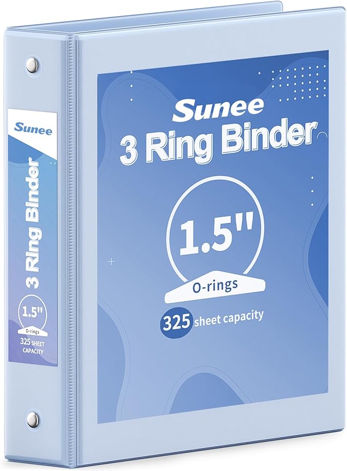 SUNEE 3 Ring Binder 1.5 Inch 1 Pack, Clear View Binder Three Ring PVC-Free (Fit 8.5x11 Inches) for School or Office Supplies, Haze Blue