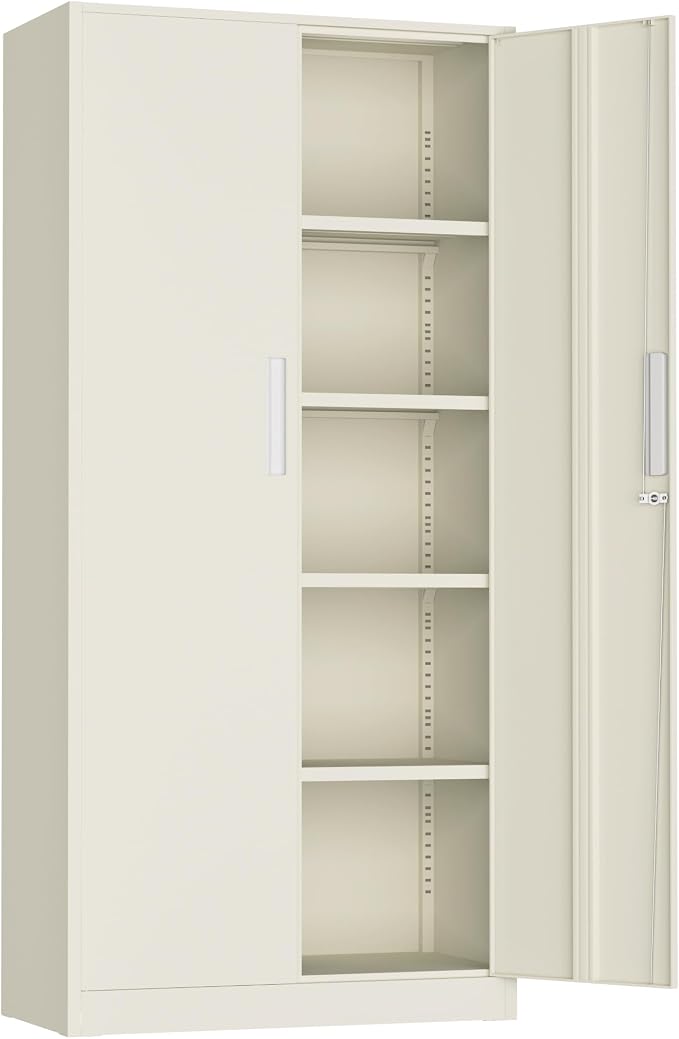Incbruce 72” Metal Storage Cabinet, Locking Steel Storage Cabinets with 2 Doors and 4 Adjustable Shelves, Tall Lockable Tool Storages for Garage, Home, Office (Grey)