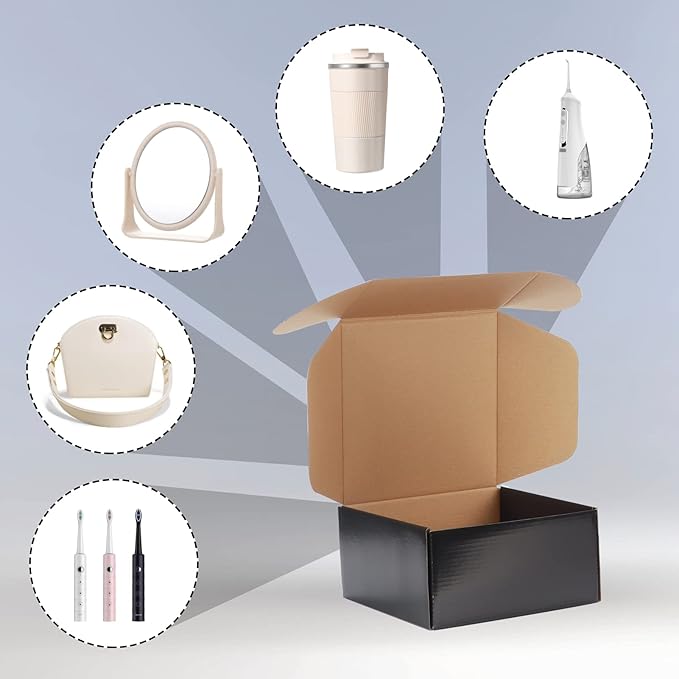 EXYGLO Shipping Cardboard Boxes for Small Business, Packing and Mailing, 8x8x4 - Pack of 25, Black