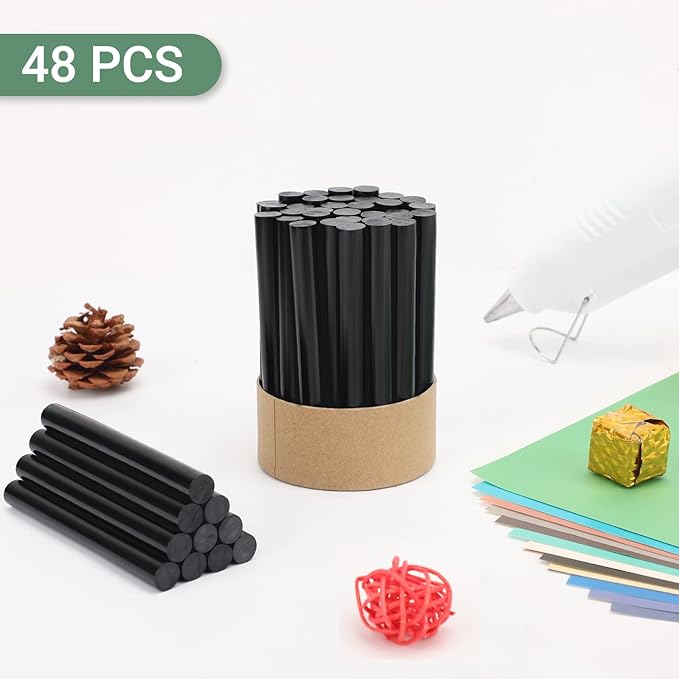 Manarty Black Hot Glue Sticks Full Size, 48 PCS 0.43" Dia x 4" Long Standard EVA Hot Melt Adhesive Gluing Stick, High Low Temp for Handmade Car DIY Art Craft Home Office Project Craft Fix & Repairs