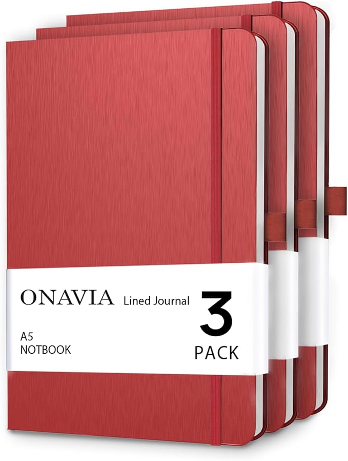 A5 College Ruled Notebook 3 Pack, Hardcover Lined Journals for School Notes, Study, Homework, Class Writing and Journaling, 160 Pages (80 Sheets), 5.8 x 8.3 in, Red