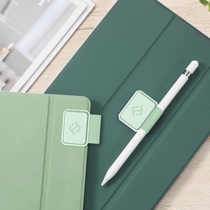 Fintie 4 Pack Pen Loop Holder for Apple Pencil Pro, USB-C/1st/2nd Gen | Elastic Adhesive PU Leather Sleeve, Secure Pen Holder, Attaches to Tablet Cases, Fits Stylus Pens, Green