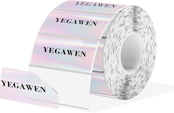 Transparent Thermal Labels Stickers, 2.25 x 1.25 Inch Clear Thermal Labels, Transparent Holographic Pink Direct Thermals Label, Perforation Line Design- 200 Sheets