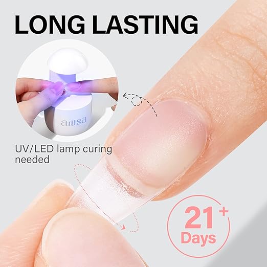 AILLSA 4 in 1 Nail Glue Gel for Acrylic Nail Tips, 15ML UV Nail Glue Long Lasting Brush On Nail Glues for Clear Fake Nail Tips and Rhinestone Pearl Foil, Lamp Curing Needed