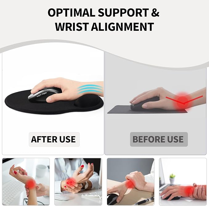 Mouse Pad with Wrist Rest, Comfortable Computer Mousepad with Gel Wrist Support Smooth Surface and Non-Slip PU Base for Pain Relief, Laptop, Office & Home (White Marble)