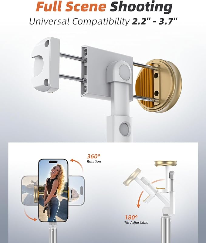 Phone Tripod & Selfie Stick with Remote, Portable, Lightweight for Video Recording Vlog, Extendable Travel Tripod Stand Compatible with iPhone Android, White, 62"