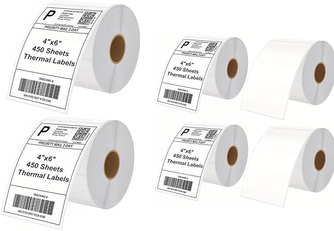 4x6 Direct Thermal Labels, Thermal Shipping Label 2700 Labels, Compatible with Zebra 2844 Zp-450 Zp-500 Zp-505, Permanent Adhesive, 6 Rolls of 450 Labels/Roll