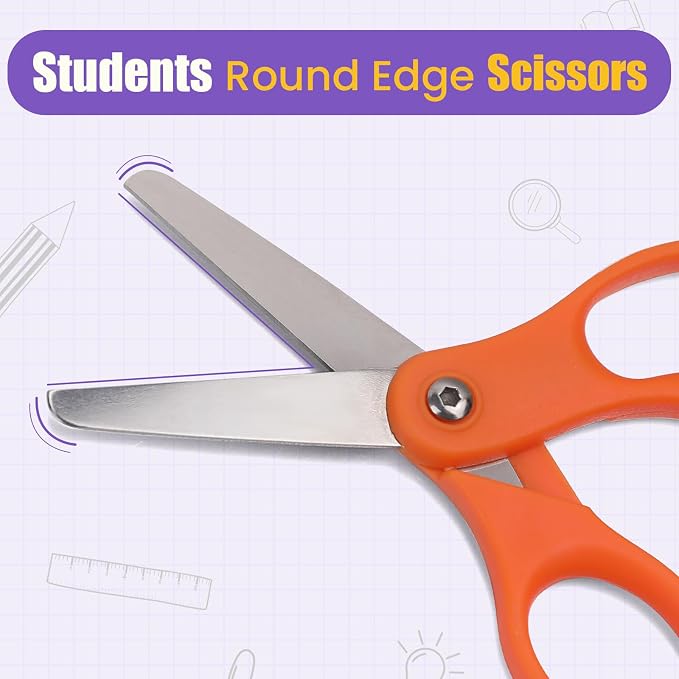 BURVAGY 12 Pack 5" Kids Scissors Safety Children Small Scissors for School | 5 Inch Kid Scissors Bulk Blunt Round Tip Scissors Children Student Scissors for Classroom Kindergarten Age 5-8 Comfort Grip