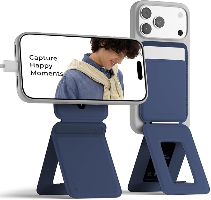MOFT Phone Tripod Stand & Wallet, NFC Card Holder, Hold 1-2 Cards | Mulit-Angles | Portable l MOVAS Leather | Magsafe Compatible | Easy to Charge | Travel Essential |For Content Creators