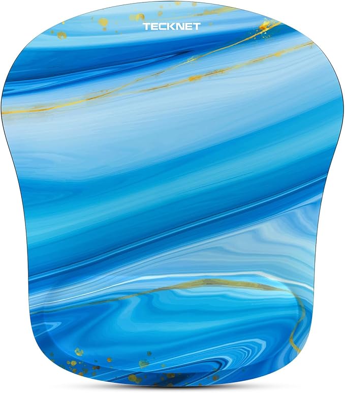TECKNET Mouse Pad with Wrist Support, Ergonomic Gaming Mouse Pad Pain Relief, Portable Comfortable Mousepad for Computer, Laptop, Office, Home - Non-Slip Base, Waterproof Surface - Light Blue