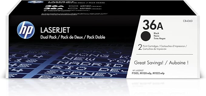 HP Original 36A Black Toner Cartridges (2-Pack) | Works LaserJet M1120 MFP Series, LaserJet M1522 MFP Series, LaserJet P1505 Series | CB436D