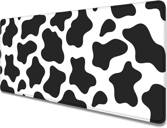 Cow Print Desktop Mouse Pad,Desk Mouse Mat with Non-Slip Stitched Edges,Desk Pad Mouse Pad for Laptop PC,Keyboard Mouse Mat Desk Pad for Home Work Office(27.5X11.8 in)