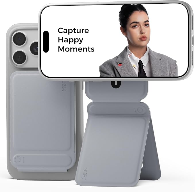 MOFT Phone Tripod Stand, Portable Selfie Stick for iPhone, Mulit-Angle | Pocket Size | Strong Magnets l MOVAS Leather | Magsafe Compatible | Easy to Charge | Stylish |For Content Creators