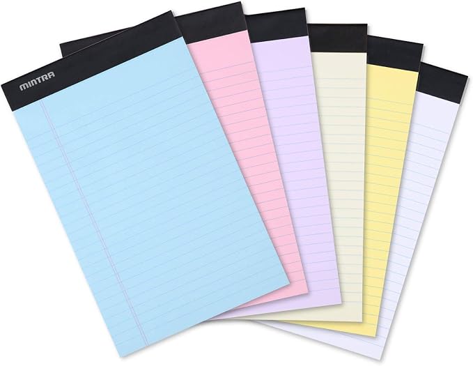 Mintra Office Colorful Legal Pads - Includes 2 Blue, 2 Pink, and, 2 Green Writing Pads, Micro Perforated Lined Sheets, Ideal for Professional & Personal Use, 5"x8" Narrow Ruled, 6 pack Pastel Set 2