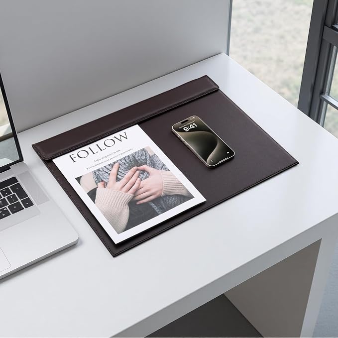 18''x14'' Large Rectangle A3 Desk Writing & Drawing Desk Pad &Board Table Protector Mat with Paper Clip on Top Brown