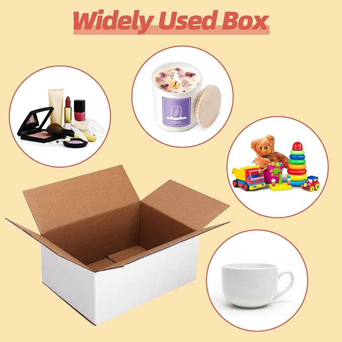 25-Pack Shipping Boxes 7x5x3 Inches, White | Corrugated Cardboard Box for Business Packing, Shipping, and DIY, Easy to Fold and Assemble
