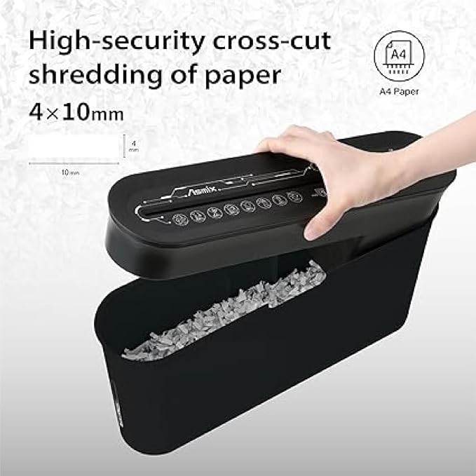 Paper Shredder for Home Office, Black Compact Design, 2 Sheet Crosscut Paper, 10 Mins Running Time B08BK