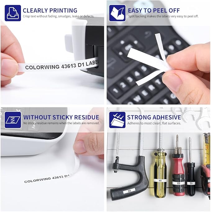 6-Pack Compatible Dymo 1/4 Inch 43613 D1 Label Tape Black on White 6mm Label Maker Refills S0720780 for DYMO LabelManager 160 280 360D 420P 450, 1/4 in x 23 Ft