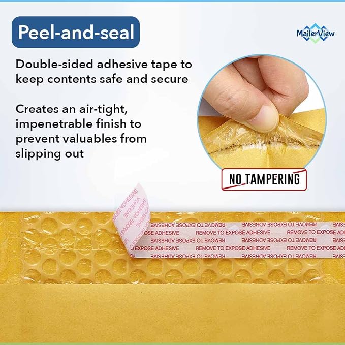 Kraft Bubble Mailers 14.25x20, Self Seal Padded Envelopes #7, 50 Pack Bulk | Holds Clothing & Bulk Items, No Tape Needed, Cushioned Protection, Tear-Resistant Yellow Kraft, Made in USA