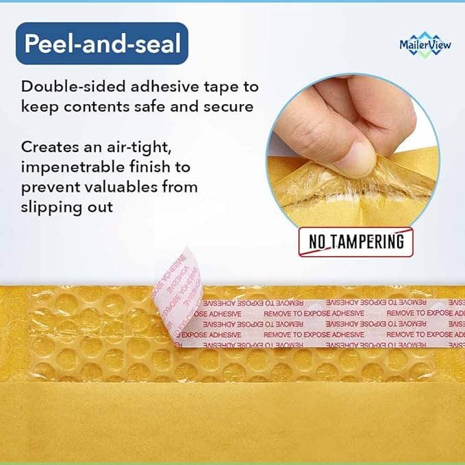 Kraft Bubble Mailers 7.25x12 inch #1 | Self Seal Padded Envelopes | Cushioned Bubble Mailer | Usable Size 7.25x11 | Lightweight mailing Shipping Bags | 100 Pack Bulk | Made in USA
