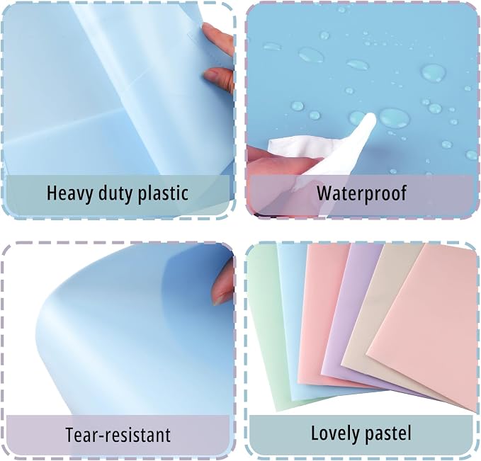 6 Pack Colored File Folders with Pockets, Pastel Pocket Folders, Plastic | Business Card Holder, Decorative, for Documents, Cute Plastic Folders for Filing Cabinet, School, Office, Resume Portfolio
