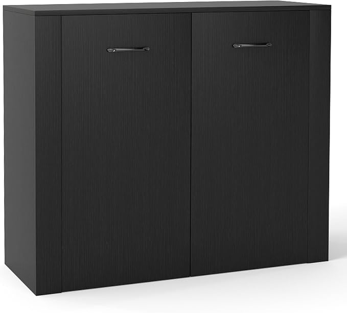 GIANTEX 38" Sideboard Cabinet with 2 Doors & 4 Shelves (Black) | Bathroom Storage Organizer with Anti-Tipping Device, Metal Hinges, Credenza for Living Room, Kitchen, Entryway