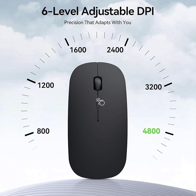 TECKNET Bluetooth Wireless Mouse for Laptop, Rechargeable Silent Computer Mouse (Bluetooth 5.2/3.0 & 2.4G), Ultra-Thin, 6-Level Adjustable 4800 DPI Bluetooth Mouse for Mac OS, iPad, Windows, Android