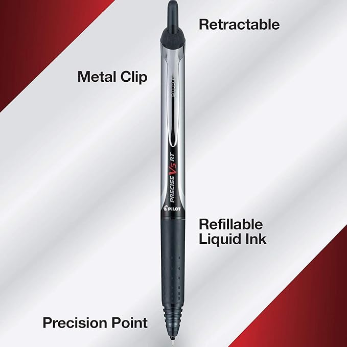 PILOT Precise V5 RT Rollerball Pens, Black, Pack of 12
