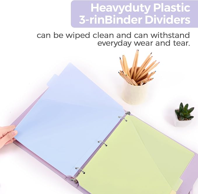 SKYDUE 6 Tabs Dividers with Two Pockets, Plastic Binder Dividers, 3 Sets | Dividers for 3 Ring Binders,Extend Beyond Sheet Protectors, Binder Organizer for School Office and Home Organization