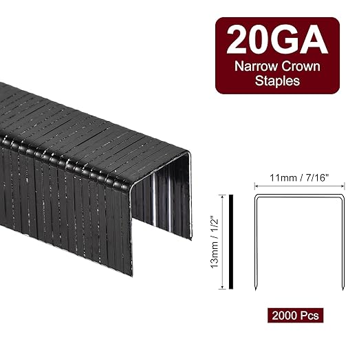 uxcell 20 Gauge Narrow Crown Staples 7/16" x1/2", 2000Pcs Galvanized Steel for Pneumatic, Electric Stapler, Black