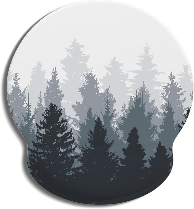 Auhoahsil Ergonomic Mouse Pad with Wrist Rest, Comfortable Silicone Non-Slip Computer Pain Relief Gel Mouse Mat with Wrist Support for Gaming, Work, Office, Women & Men, Cute Pattern, Misty Forest