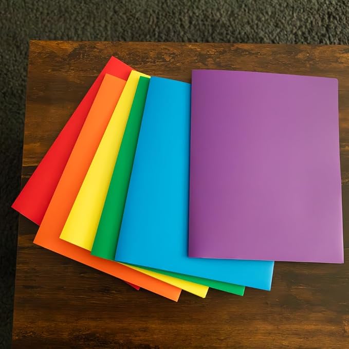 JAM PAPER Heavy Duty Plastic 2 Pocket Extra Tough School Folders - Assorted Primary Colors - Bulk 48 Folders/Box (8 Assorted Packs of 6)