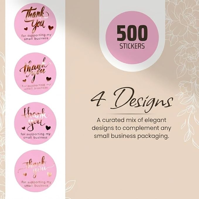 500 Pcs 1.5 Inch Pink and Rose Gold Thank You Stickers for Small Business, Small Business Packaging, Self-Adhesive & Waterproof Stickers with Beautiful Designs, Strong and Durable Envelope Seals