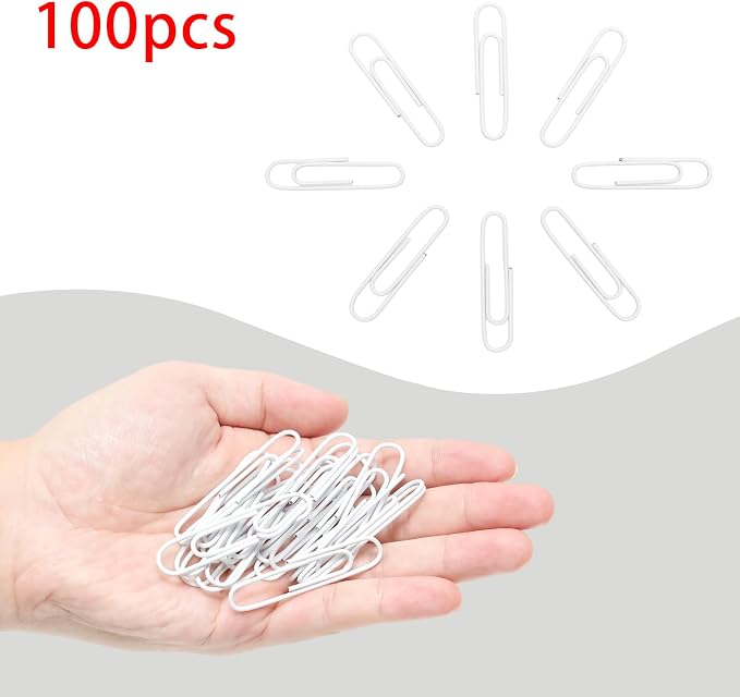 100 Pcs White Paper Clips, 2 Inch (50mm) Colorful Paperclips | Vinyl Coated, Colored Jumbo Paper Clips, Rust Proof, for Office, School, DIY, Bookmarks and Document Organization
