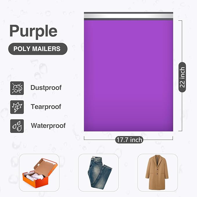 UCGOU 17.7x22 Large Poly Mailers Purple Shipping Bags Self-Sealing Waterproof and Tear-Proof Shipping Envelope for Small Business Mailers Poly Bags for Clothing, Books 50 Pack