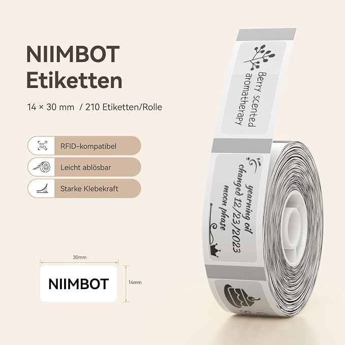 NIIMBOT D110/D11/D101 Labels, 0.55"×1.18" (14×30mm), 210 Labels/Roll, Clear | 3 Rolls of Self-Adhesive Labeling Tape Replacement, Waterproof Thermal Label Refills for Home Office School Organization