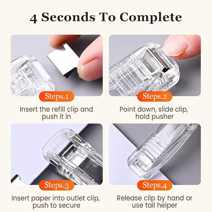 Portable Binder Clip Stapler, 2026 New Portable Office Tool, Durable Desk Organizer for Study Room, 100 Metal Refill Clips (50 Silver + 50 Color) for Home (1, Light Blue)