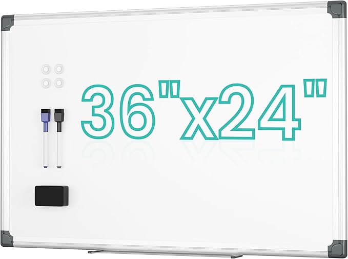 VUSIGN Magnetic Dry Erase Board for Wall, 36" x 24" Hanging Whiteboard for Office, School, Home, Includes Eraser, Markers, Magnets, Pen Tray, Silver Aluminum Frame White Board
