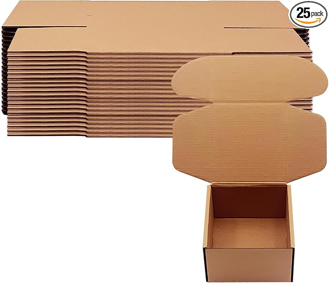 5x5x3 inch Shipping Boxes Pack of 25, Brown Corrugated Cardboard Box Mailer Boxes for Packaging Small Business Shipping，Recyclable Moving Storage Mailing Boxes Bulk Book Literature Gift Giving