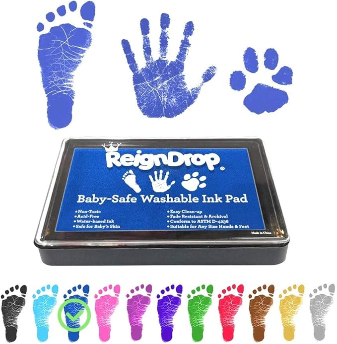 ReignDrop Ink Pad For Baby Footprint & Handprint - Creates Impressive Long Lasting Keepsake Stamp for Infant & Kids. Smudge Proof, Easy to Wipe Off Skin, Safe & Gentle Acid Free(Dark Blue)