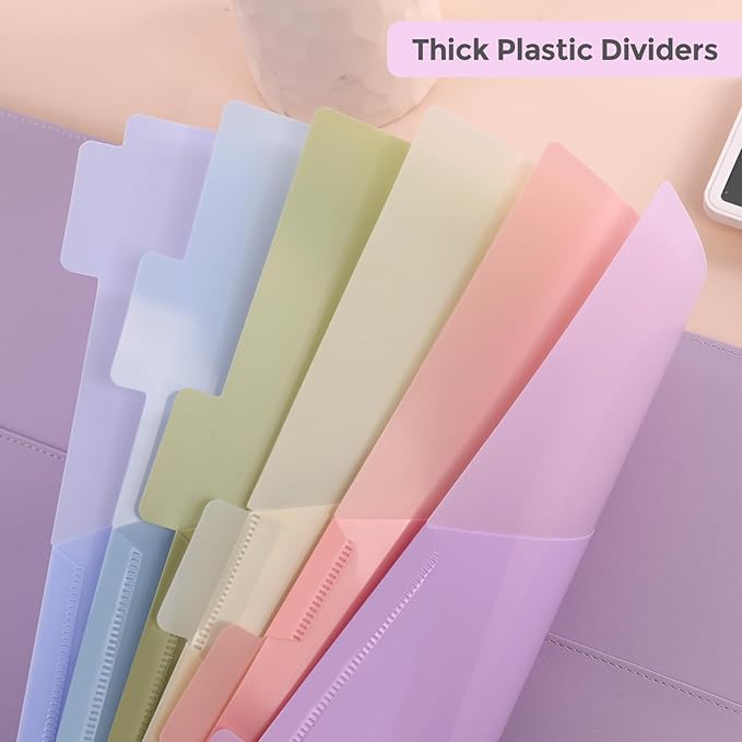 SKYDUE 6 Tab Dividers with Two Pockets, Plastic Binder Dividers | Dividers for 3 Ring Binders,Extend Beyond Sheet Protectors, Binder Organizer for School Office and Home Organization