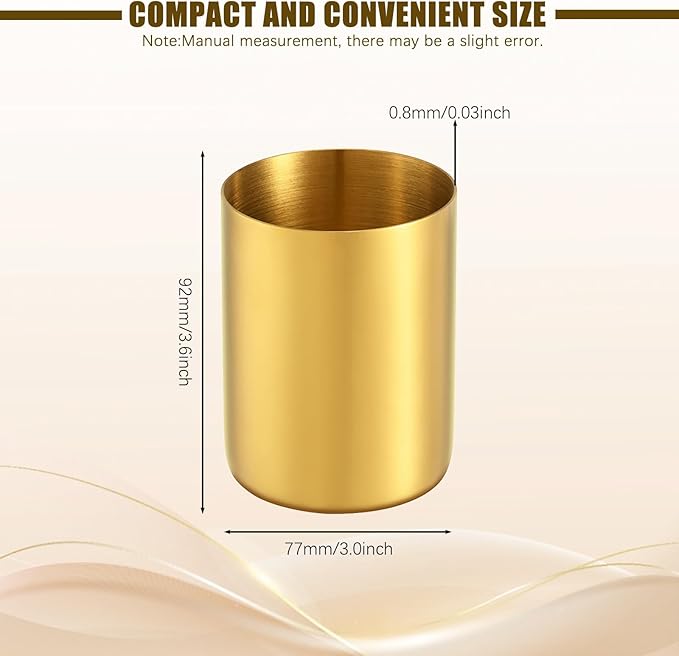 Gold Pen Holder for Desk, 3.9 Inch Stainless Steel Pencil Cup & Makeup Brush Organizer, Multi-Purpose Office and Vanity Desk Accessory for Women, Elegant Gold Home Decor