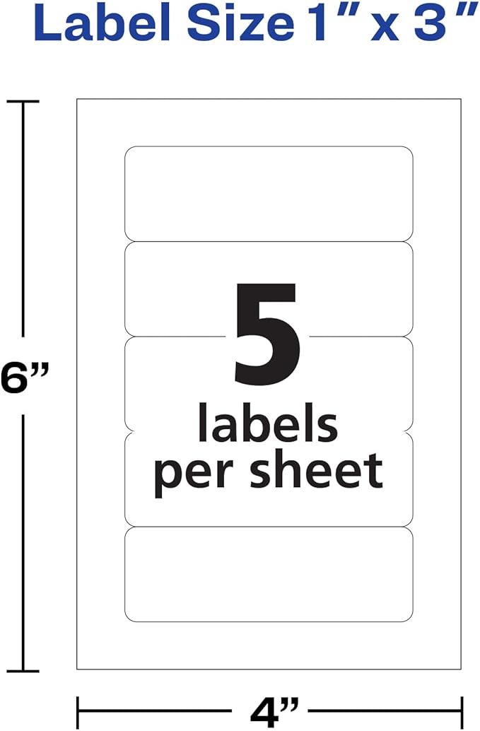 Avery Multi-Use Removable Labels, 1" x 3", Print or Write ID Labels, White, 250 Total (05436)
