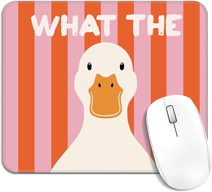 Funny Duck Mouse Pad, Duck Lover Gifts, Pink and Red Striped Farm Animal Square Mousepad Mouse Mat with Anti-Slip Rubber Base for Computer Laptop Home Office Desk, 9.5x7.9 in